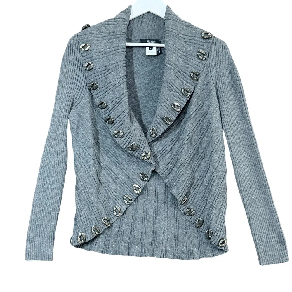 Angelz Apparel Women Cardigan L Grey Hardware Chain Unique Edgy Layer Grunge